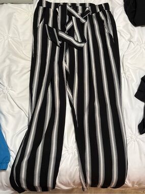MINKPINK (Winners Brand) Black/White Stripe Wide-Leg Pants with Tie Waist